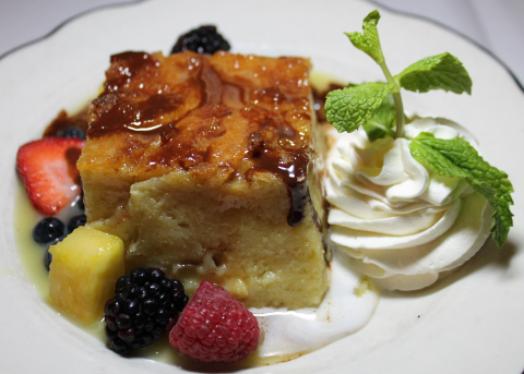 White chocolate bread pudding, incredibly rich.