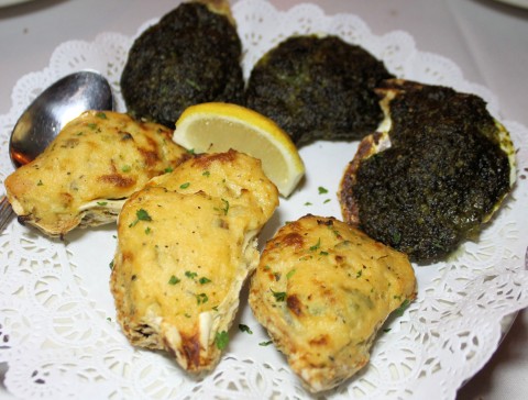 Oysters Rockefeller (rear) and Bienville. 
