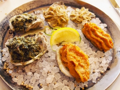 Baked oysters three ways.