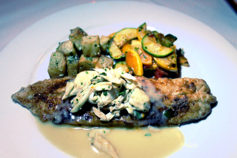 Trout with crabmeat,