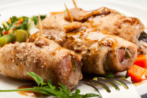 Veal rolls with oyster stuffing.