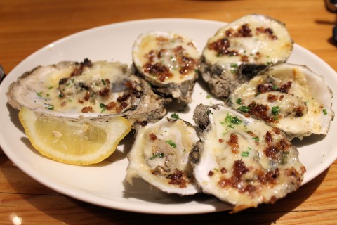 Oysters with sharp cheese and bacon at Trenasse.