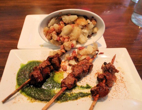 Beef kebabs with chimichurri.