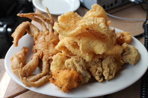 A plate of fried seafood before the Oktoberfesting begins.