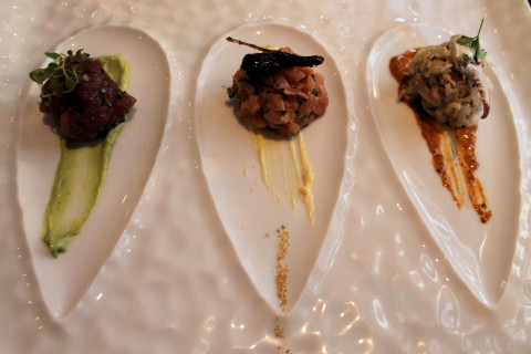 Trio of seafood, with the smear-sauce technique in strong evidence,