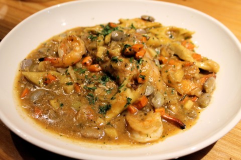 Rabbit and shrimp fricassee.