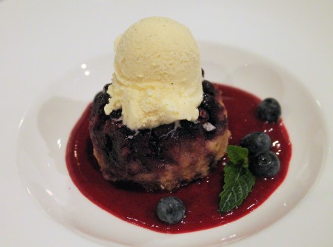 Blueberry upside down cake with ice cream @ Rue127