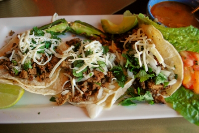 Tacos with steak.