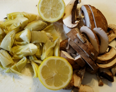 Artichokes, mushrooms, lemon