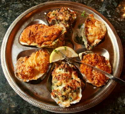 Baked oyster trio.