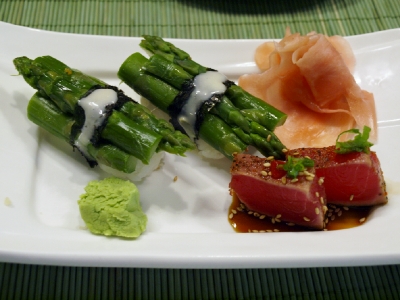 Asparagus sushi.