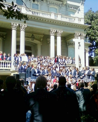 The chorus on the steps at the Father-Daughter Luncheon.
