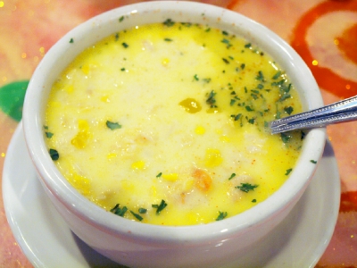 Crawfish and corn soup.