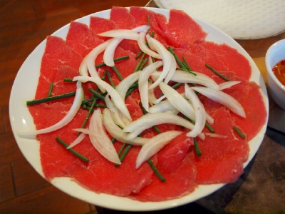 Raw beef.