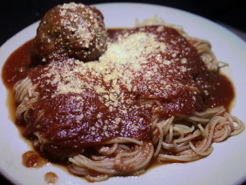 Spaghetti and meatball at Impastato Cellars.