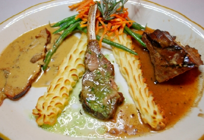 Trio of veal, lamb and beef.