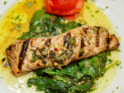 Salmon with spinach.