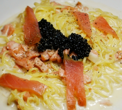 Angel hair pasta Andrea, with smoked salmon.